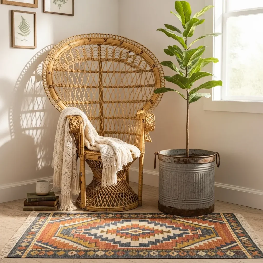 Rustic boho home decor elements blended with rustic industrial decor for a unique, eclectic, and textured style.