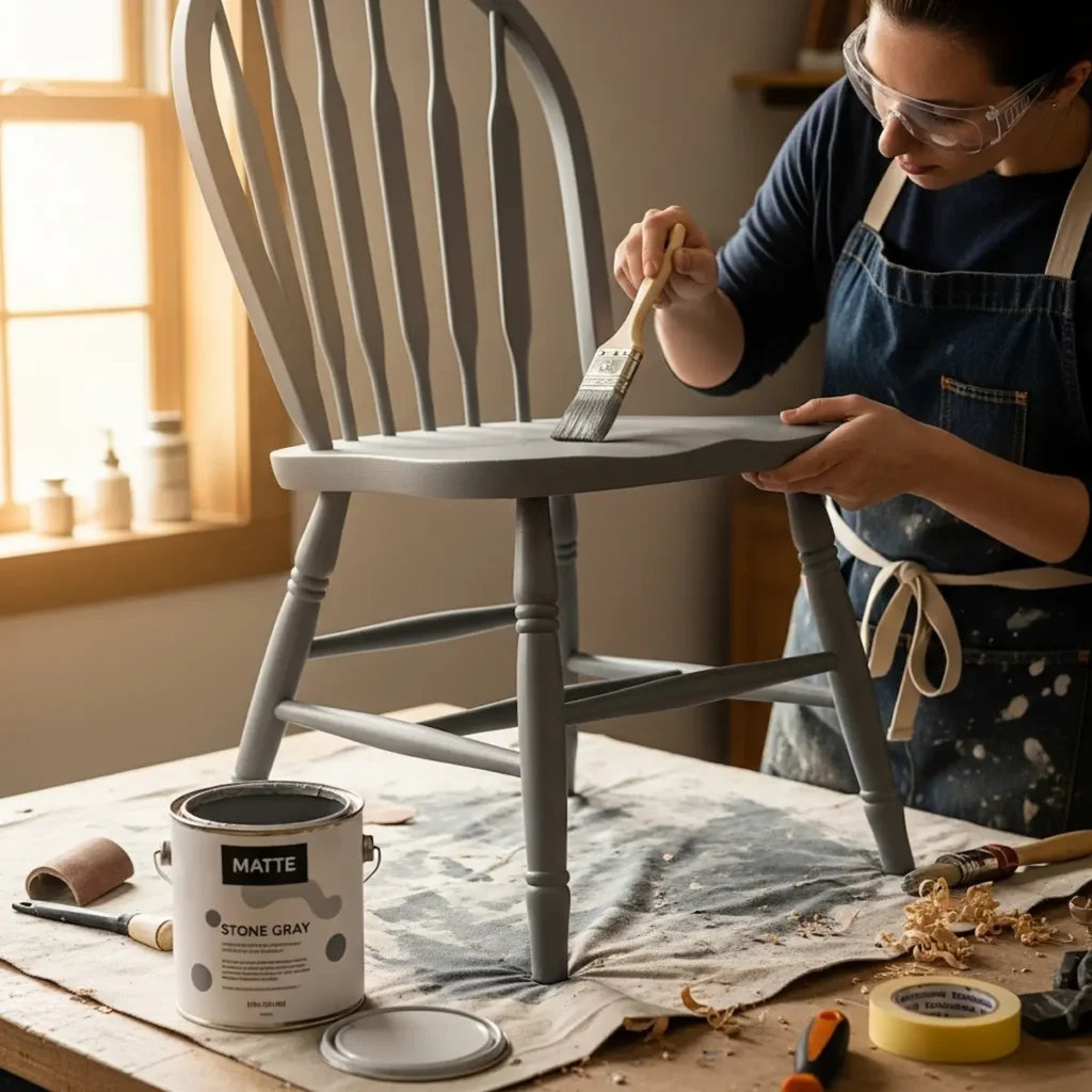 DIY upcycling project: Repainting an old vintage home decorating chair to create a custom look on a low budget.