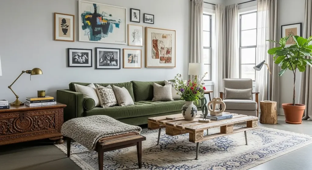 Budget home decor tips: achieving a high-end look by mixing DIY projects and thrifted furniture.