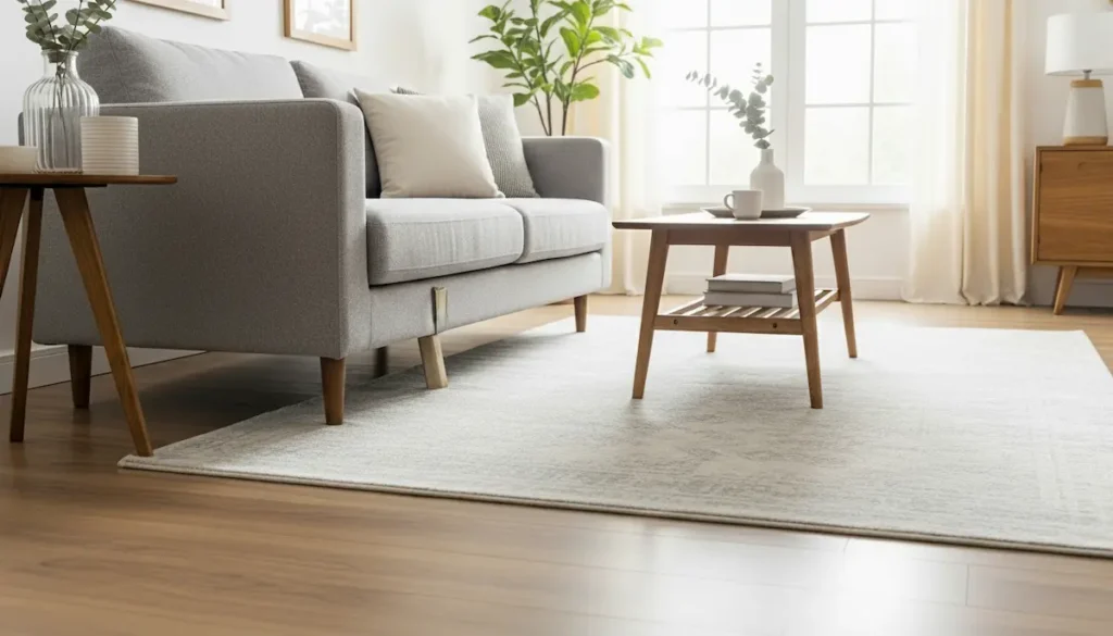 How to choose the right size area rug for your living room using the front two legs rule.