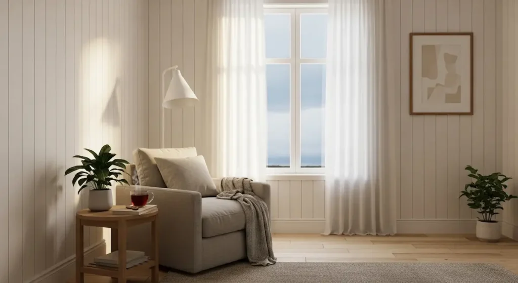 Warm paint colors for a north-facing living room to combat cool light and create a cozy atmosphere.