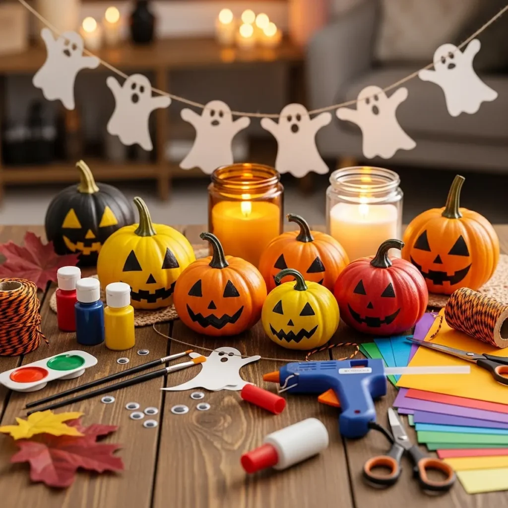 “DIY Halloween decorations 2026 with painted pumpkins and craft supplies at home”