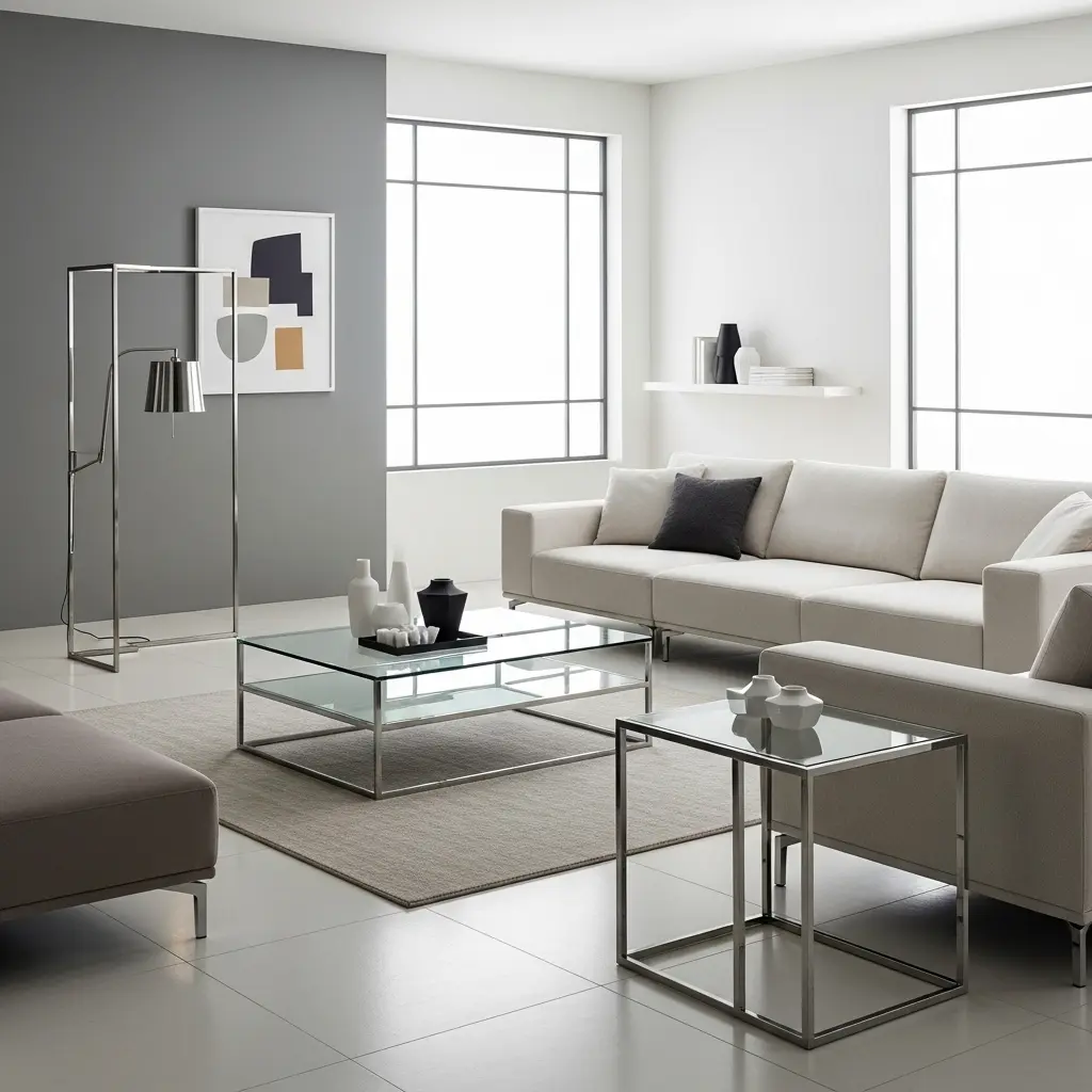 Modern home decor style with minimalist furniture and neutral tones.
