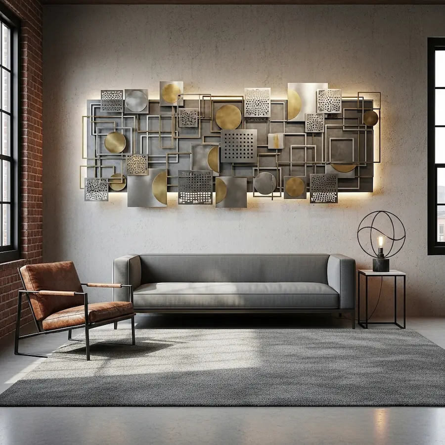  Metal wall decor for living room with modern and rustic design
