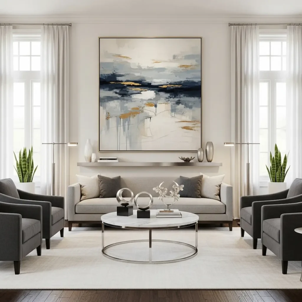  Modern living room wall decor with minimal art and neutral color palette