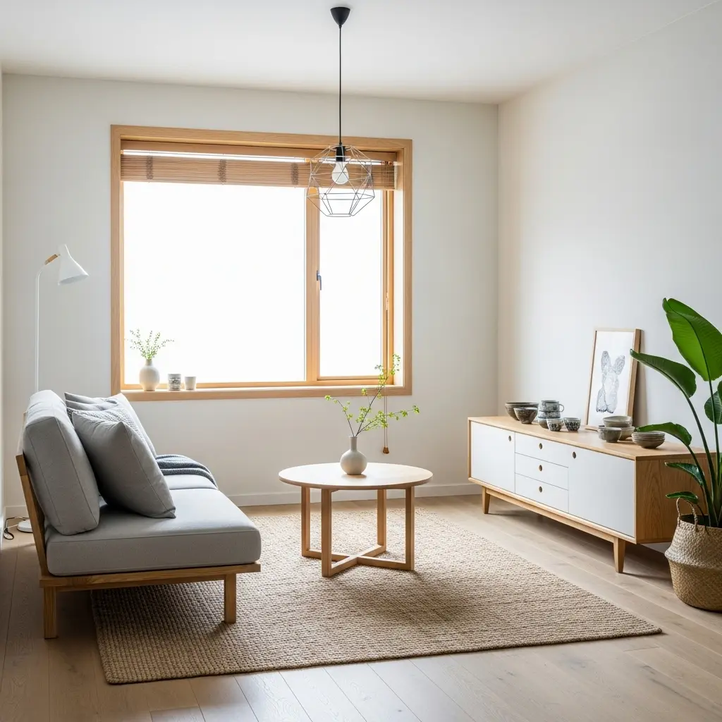  Japandi home decor style combining Japanese simplicity with Scandinavian design.
