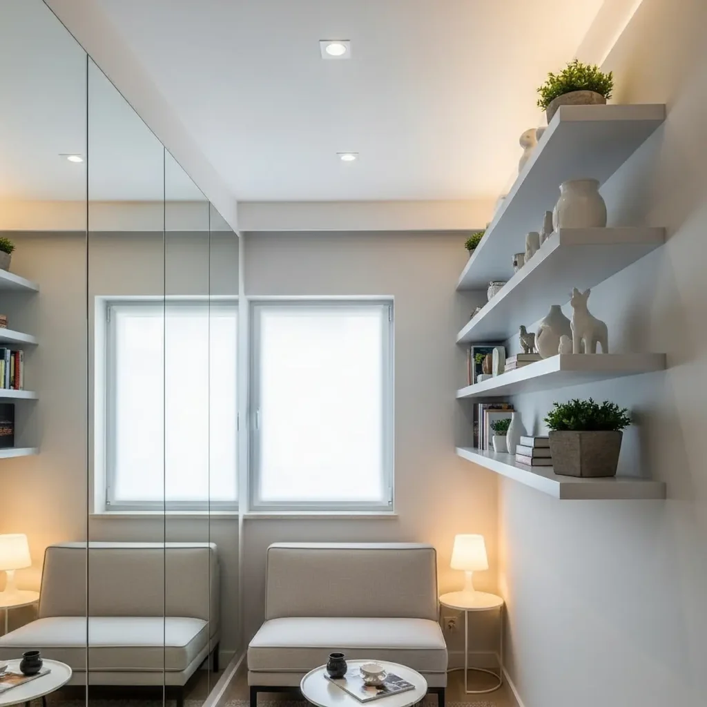  Small living room wall decor ideas using mirrors and light colors
