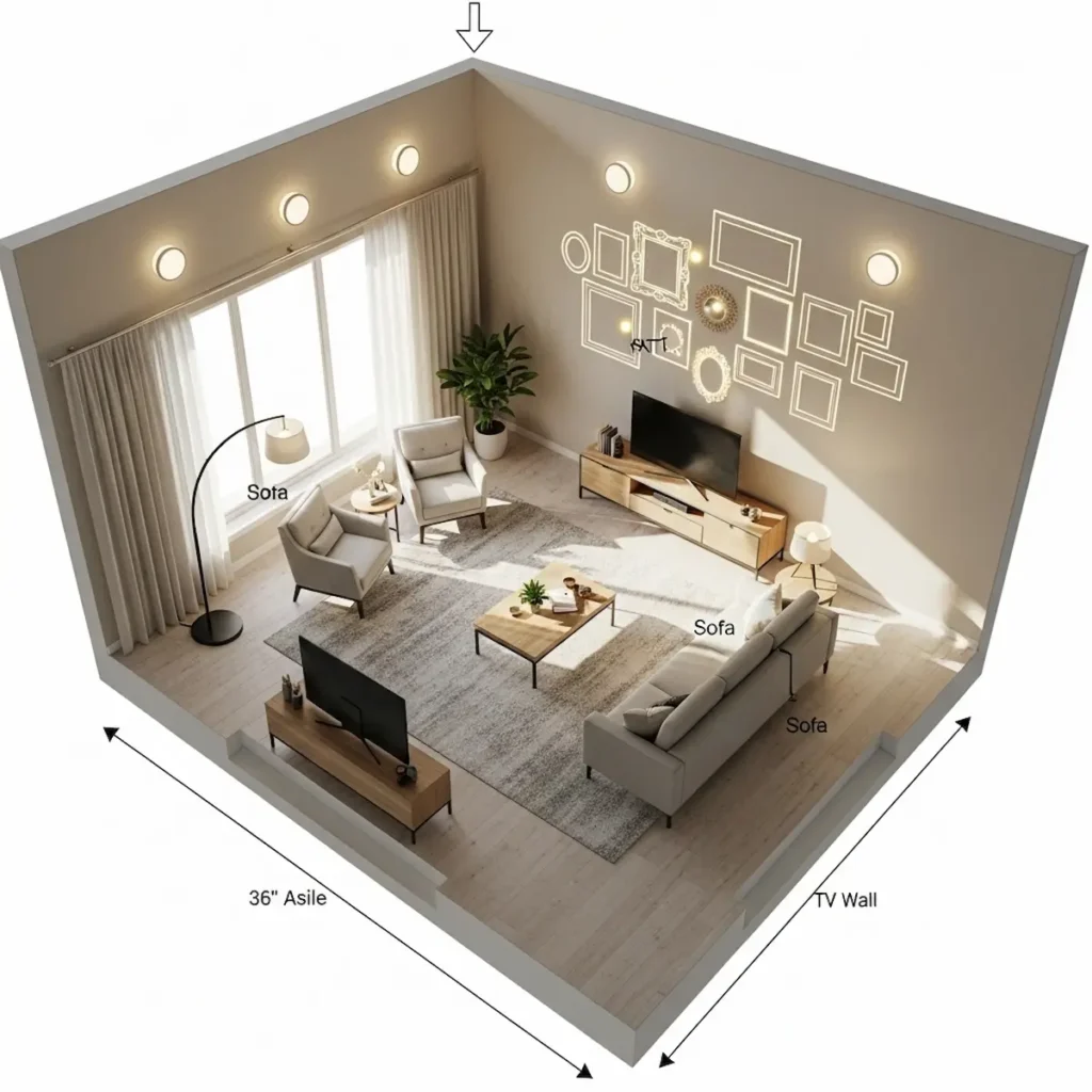  How to choose wall decor for living room based on wall size and furniture