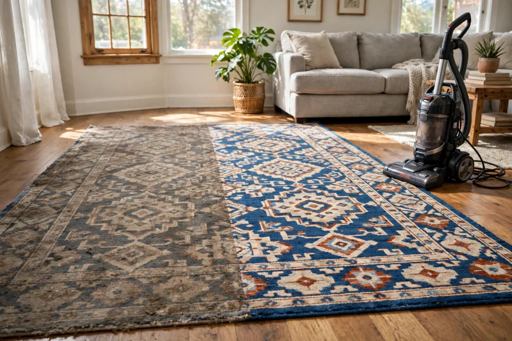 How to clean a rug at home — carpet before and after deep cleaning