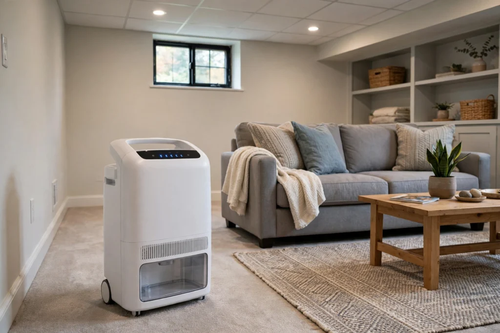 Dehumidifier for basement — portable dehumidifier in a finished basement