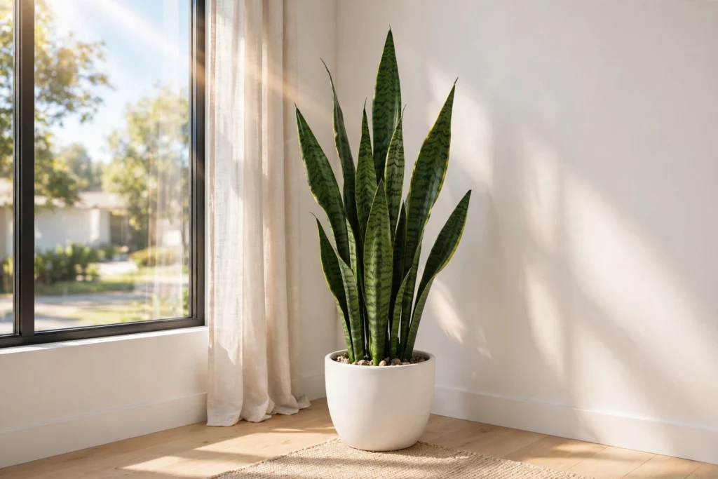 Sansevieria snake plant in a bright modern living room