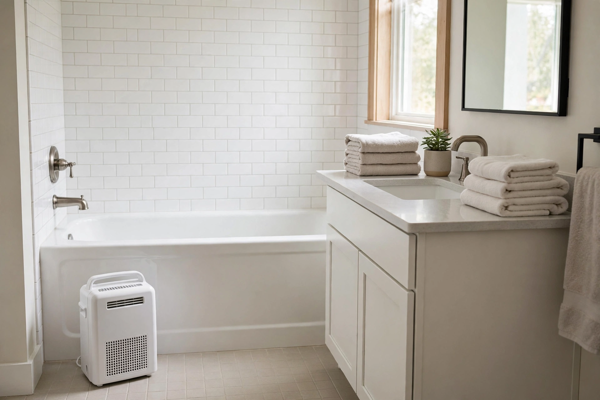 dehumidifier for silverfish — compact dehumidifier in a bathroom