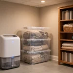 dehumidifier for silverfish — dry basement with dehumidifier and sealed storage